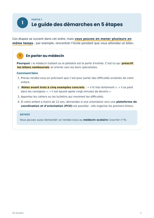 Page du guide : les démarches en 5 étapes